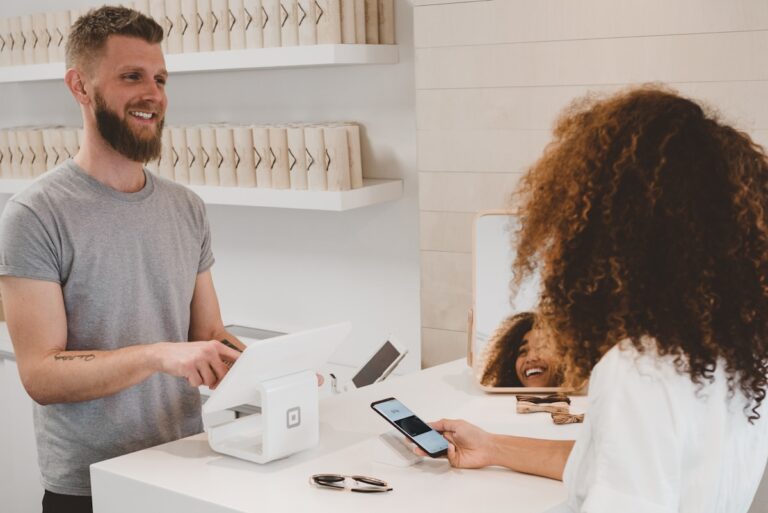 Customer shopping with cart in retail store